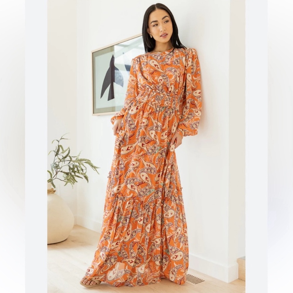 Bohme // Xana Paisley Dress Size Small  // Maxi Dress Long Sleeve